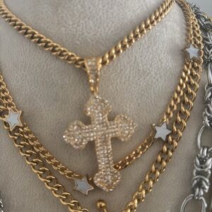 MOISSANITE Baguette Gothic Iced Out Cross Pendant